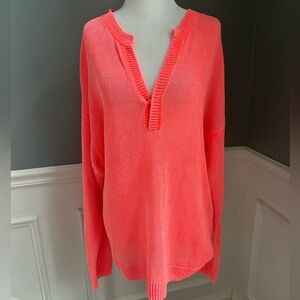 J. Crew neon orange linen knit pullover sweater oversized L/XL